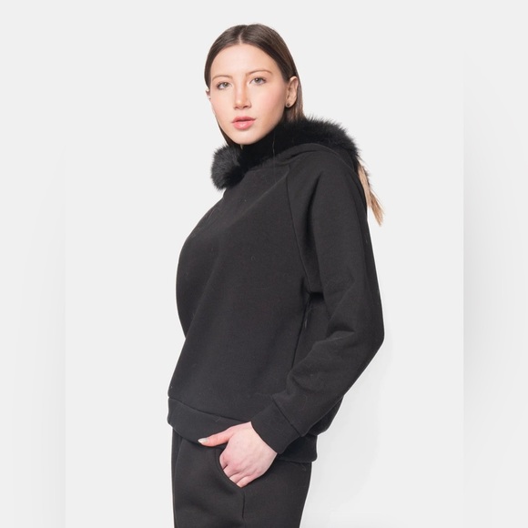 Black 2 Piece Fox Fur Jogger Set - Picture 7 of 7